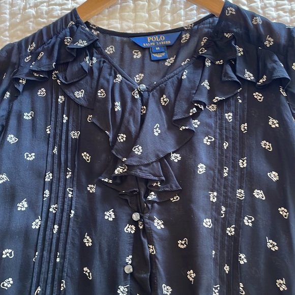 Polo Ralph Lauren kids light black blouse with cream print. Size 14 years - Picture 3 of 8
